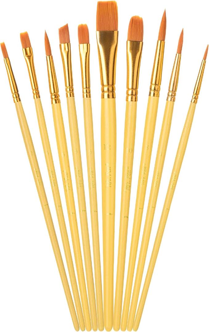 Mr. Pen- Artist Paint Brushes for Acrylic Painting, 6 pcs, Yellow Ergonomic Wooden Handle, Synthetic Bristles in Different Sizes & Shapes, Watercolor Brushes