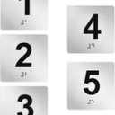 Exam Room Signs with Braille and Raised Numbers 1-5 Double Sided Tape Silver 4" x 4" for Apartment Offices Educational Institution Elevator Sign Door Number Signs