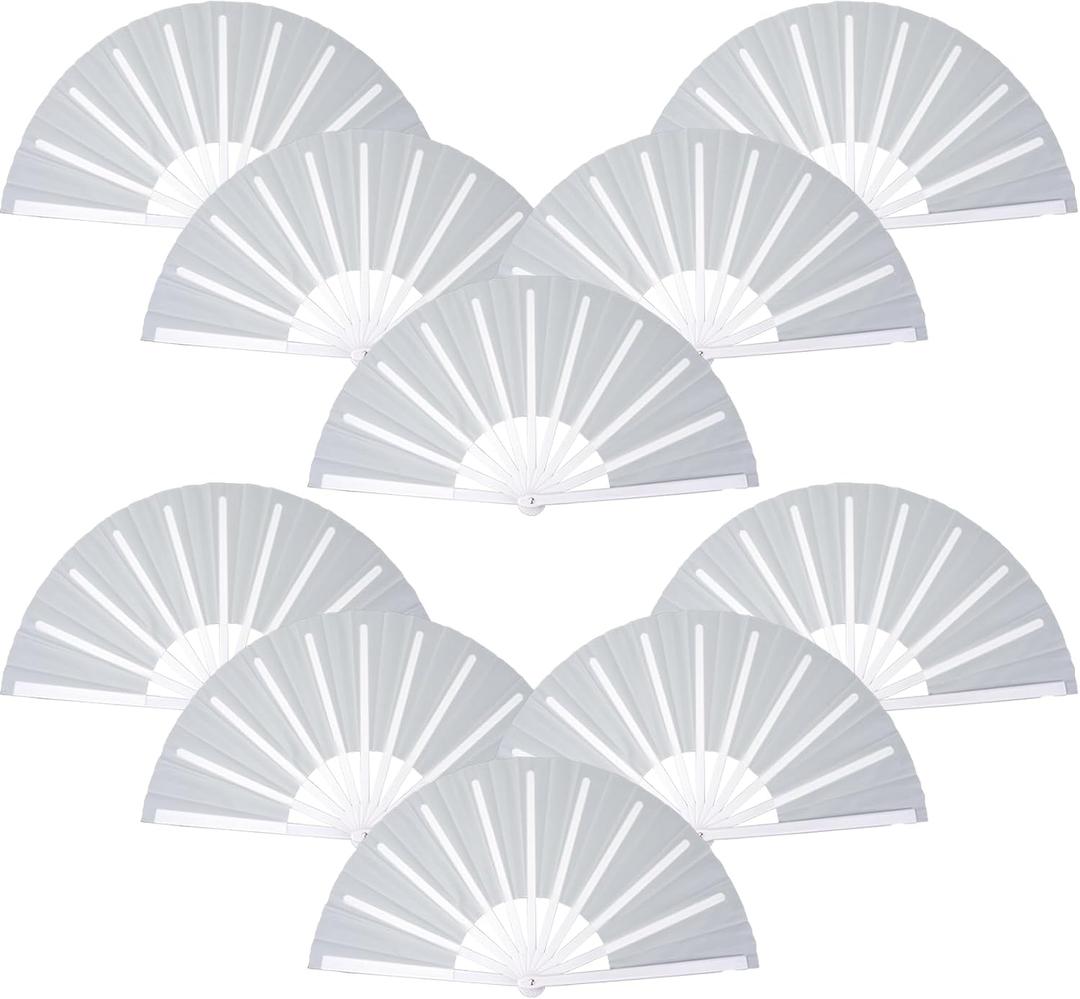 QIRMIZI 10PCS Boots on The Ground Line Dancing Fan - Large Folding Hand Rave Fan for Chinese Kung Fu, Dance, Music Festivals, Carnivals, Weddings, EDM Events, Parties & Decorations, White