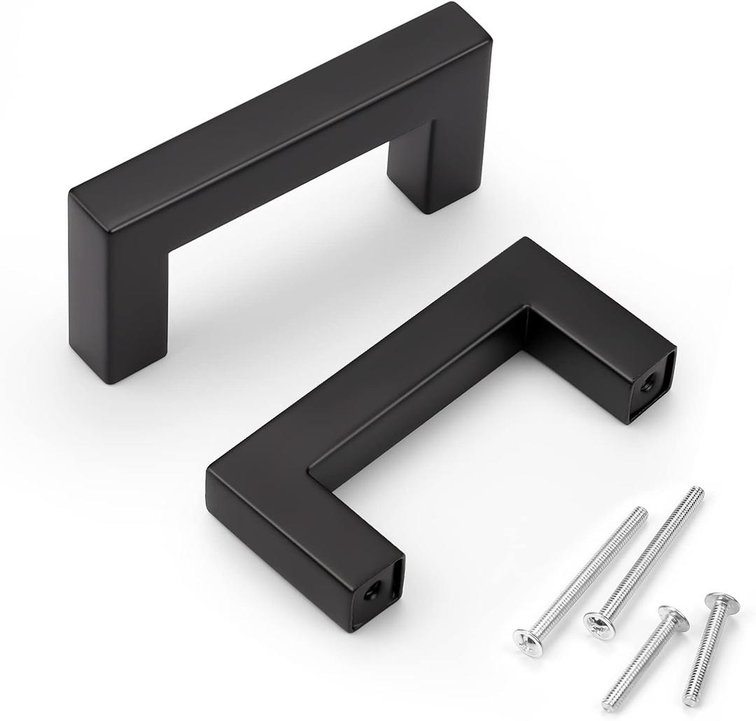 KNOBWELL 6 Pack 2-1/2" Black Cabinet Pulls, Stainless Steel Kitchen Cabinet Pull and Handles, Dresser Drawer Pulls, Hole Centers 2.5 inch, Overall Length 2-9/10 inch
