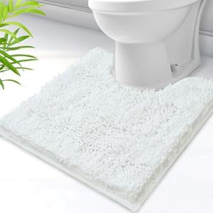 AINAHYVA Toilet Rugs U-Shaped,Super Absorbent Chenille Bathroom Rugs and Strong PVC Non-Slip Backing for Toilets Rug Set,Machine Washable,Bath Mats for Bathrooms,20"x 20",White, 2 Pack