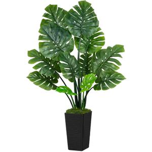 UPBUD Artificial Monstera Deliciosa Plant, 5FT Fake Monstera Tree with 12 Lifelike Leaves & Black Pot, 60in Tall Faux Floor Trees Fake Plants for Indoor Office Porch Living Room Windowsill Decor