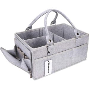 XUANGUO Baby Diaper Caddy Organizer with Handle - Gender Neutral Nursery Storage Bin Basket - Portable Tote Bag - Car Organizer - Newborn Essentials - Grey