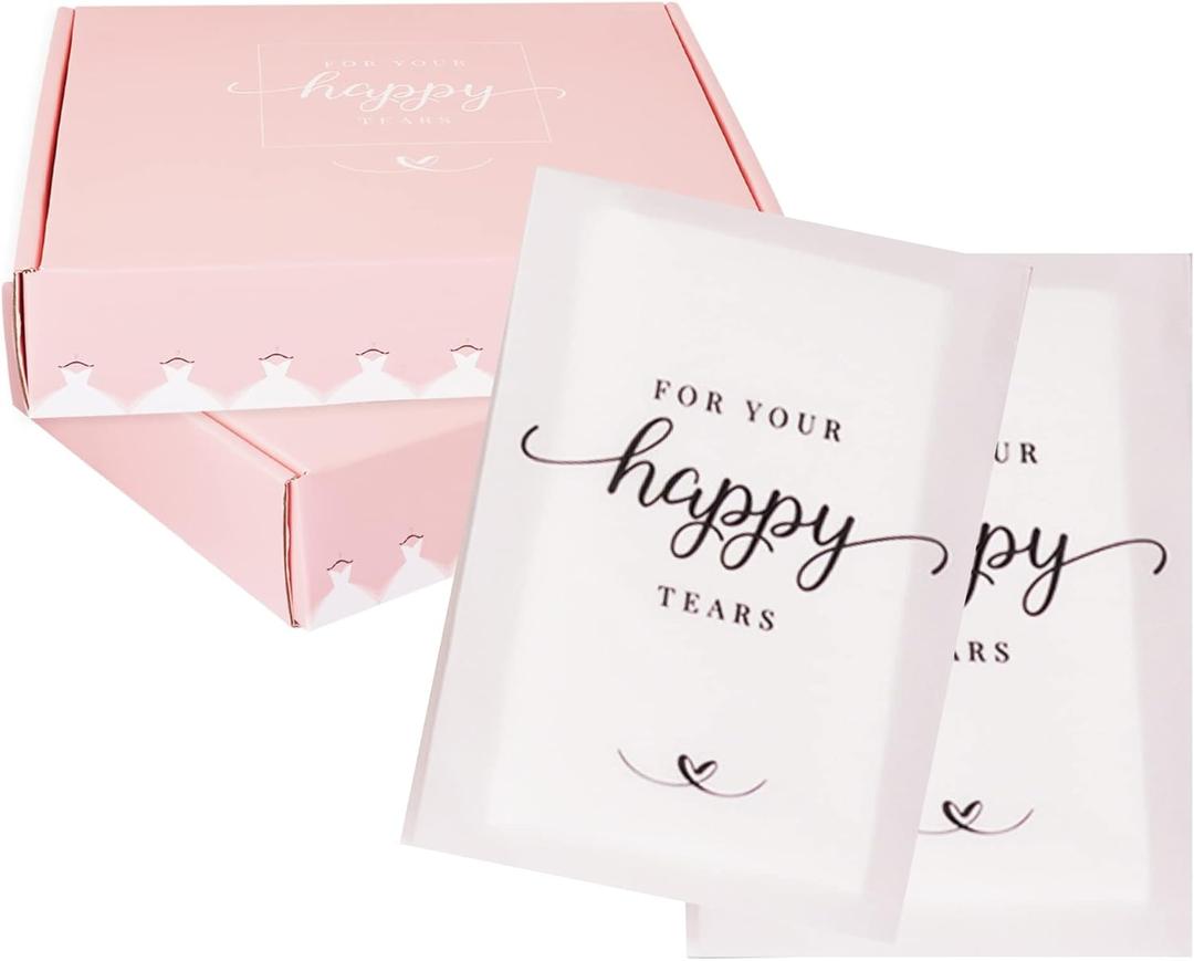 Wedding Tissues Packs For Guests- Set of 60- For Your Happy Tears Tissues- Wedding Favors for Guests Frosted-Paper Bulk Individual Tissue Packs & Items for Wedding Welcome Bags by PureRejuva
