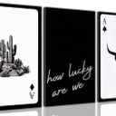 Yxjyzzkx 3-Piece Western Playing Card Wall Art Canvas Set, Black and White Cowboy Aesthetic Wall Decor, Ace of Spades Longhorn Minimalist Quote Canvas Prints for Living Room Bedroom Office (16L"x12W")
