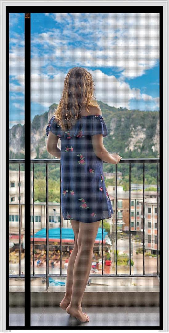 WochiTV Reversible Screen Door Mesh Fits Door Size 36 x 83, Left Right Side Opening Magntic Screen Door Screen Size 38" x 85", Top Anti-Tearing Mesh Net Curtain with Magnet