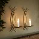 Wall Sconce Candle Holder Set of 2, Modern Forged Metal Iron Decorative Wall Art for Living Room (Gold)