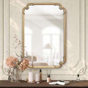 Ornate Gold Mirror, 24 x 36 Inches Antique Gold Mirror Retro Baroque Decorative Vintage French Country Wall Mirror for Living Room Bedroom Fireplace Mantle Entryway (36"L x 24"W)