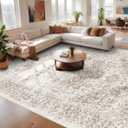 9x12 Large Area Rug - Vintage Washable Rug for Living Room with Non-Slip Low-Pile Traditional Medallion Border Rugs with Stain Resistant Foldable Retro Indoor Thin Rug (9' x 12', Beige)