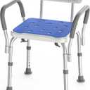 Loyoda Medical Shower Chair with Arms, Sturdy Aluminum Alloy Bath Chair, Slip Resistant Shower Bench, Height-Adjustable Shower Seat with Padded Handles for Elderly