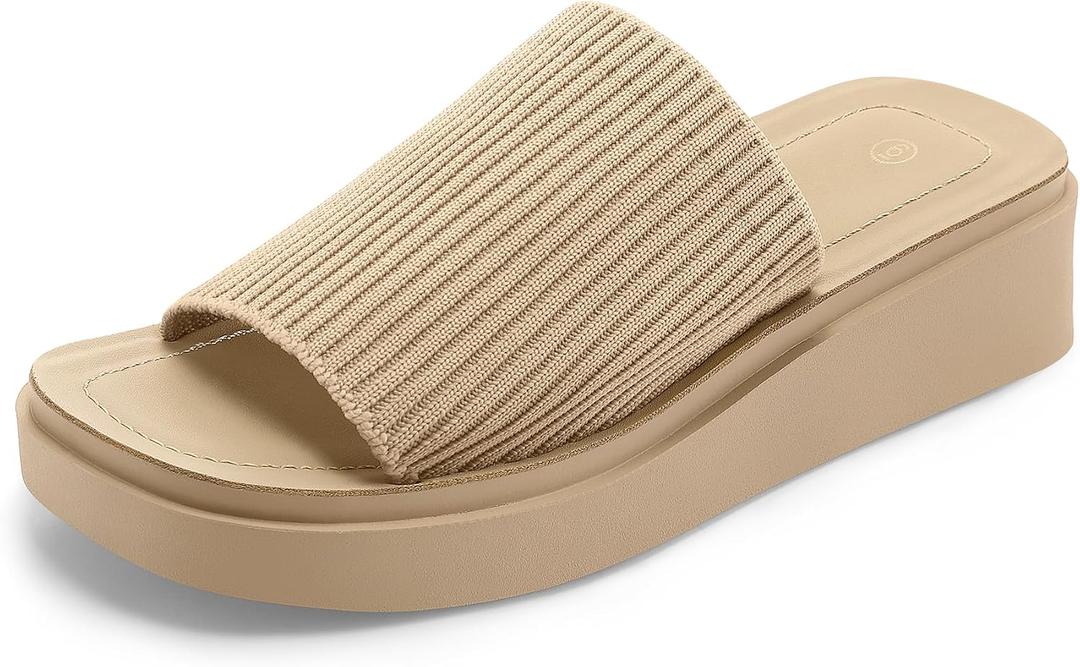 mysoft Women's Platform Sandals Slip On Comfortable Knit Slide Sandals Size: 9.5