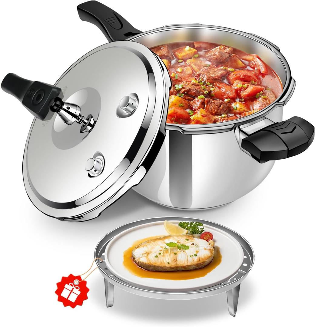 10QT Stainless Steel Pressure Cooker, Heavy Duty Food Grade 304 Pressure Canner with Safety Valve & Heat-Resistant Handle, Compatible with All Stovetops for Home Cooking & Canning