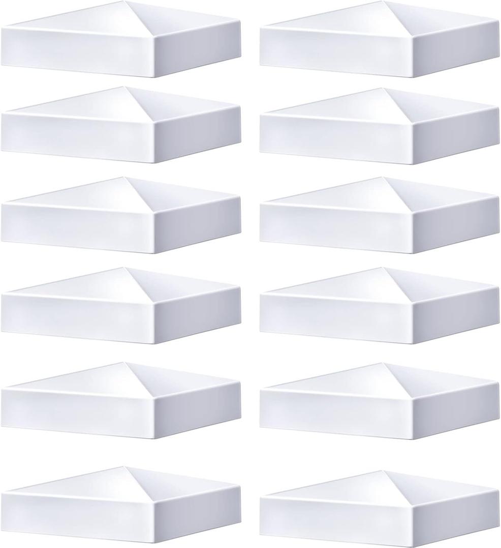 Taiyin 12 Pcs Pyramid White PVC Vinyl Post Top Caps, Fence and Deck Post Caps for Vinyl Fence Posts (4 x 4 Inch)