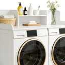 2-Tier Washer Dryer Countertop with Center Shelf and 3 Compartments, Laundry Topper with Edge and Non-Slip Pad for Laundry Room Organization and Storage, 27.6"x53.9", White