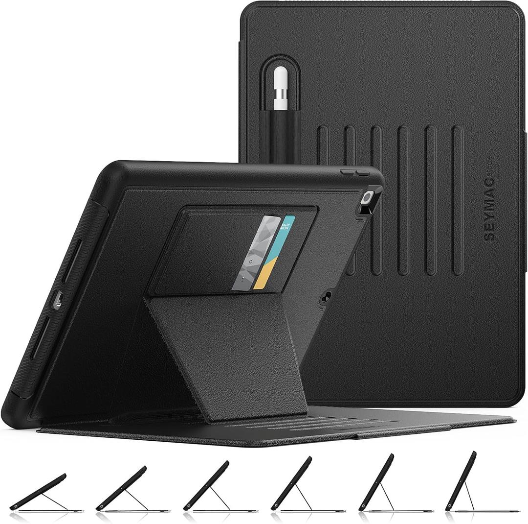 SEYMAC stock Case for iPad 9th/8th/7th Generation 10.2'', Strong Magnetic Auto Sleep Shockproof Case with Absorbing Multi-Angles Stand, Pen Holder, Card Slot (Black)