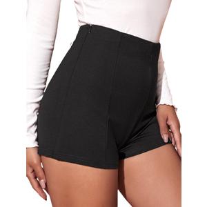 Floerns Women's Casual High Waist Skinny Shorts with Pocket (Medium, Black Solid)