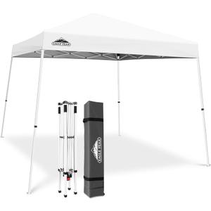 EAGLE PEAK 10x10 Slant Leg Pop-up Canopy Tent Easy One Person Setup Instant Outdoor Beach Canopy Folding Portable Sports Shelter 10x10 Base 8x8 Top (White)