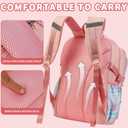 Girls Backpack with Lunch Box, Cute School Backpack for Kids Teen Elementary, Large Capacity Kids Bookbag 3 Pcs Set (Pink Grid)