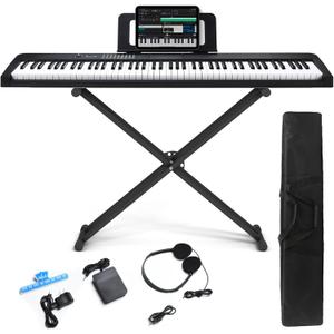 88 Key Digital Piano, Electric Piano Keyboard with Semi-Weighted Keys, Keyboard Piano with Sustain Pedal, Power Adapter, Stand, Carrying Case, Headphones, USB-MIDI Compatibility, for Beginner Adults