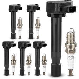 6 x UF242 Ignition Coil & 4503 Double Iridium Spark Plug For Honda 1999-2010 Odyssey,2000-2003 Accord/Acura 1999-2008 TL, 2005-2008 RL,2001-2003 CL 3.2L 3.5L V6 Replaces# 30520-P8E-A01