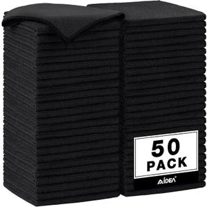 AIDEA Microfiber Cleaning Cloth Black 50PK, Microfiber Towels for Cars, Premium Car Cloths, Dusting Cloth Lint Free Cleaning Rags for SUVs, House, Kitchen, Window, Workshops,12x12"