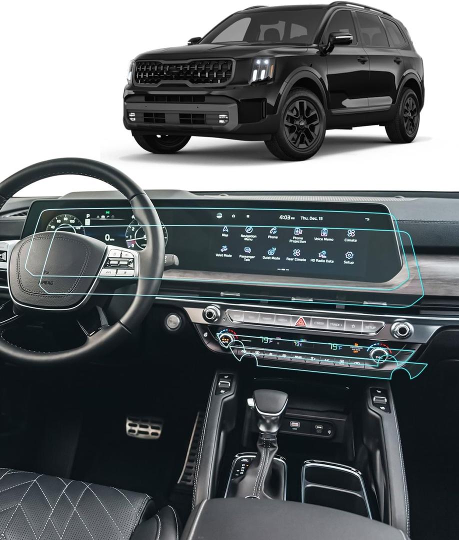 4PCS Car Screen Protector for 2023-2025 Telluride (LX/S/EX/SX/SX Prestige/X-Line/X-Pro) Accessories Navigation& AC Nano Touchscreen Protector Film HD Clear Bubble Free 12.3''
