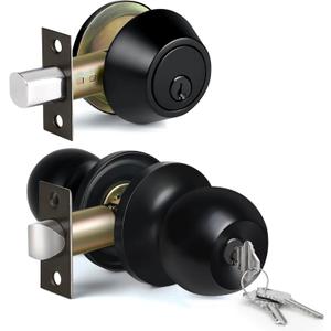 BESTTEN Keyed Alike Exterior Door Knob with Key Lock and Deadbolt, All Keyed Same, Matte Black Entry Door Knobs with Lock and Keys for Entrance and Front Door