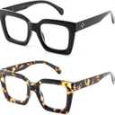 Reading Glasses for Men Women, 2 Pairs Quality Blue Light Readers Spring Hinge +1.0