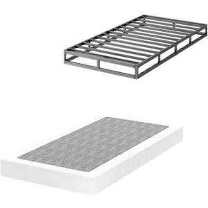 Twin-Box-Spring, 4 Inch Twin Size Box Spring,Heavy Duty Mattress Foundation, Metal Box Spring with Fabric Cover Set, Easy Assembly, Squeak Resistant (Black)