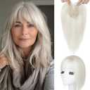 SEIKEA Hair Toppers for Women Real Human Hair, 10" Clip in Bangs Hand-tied Base 1.4 * 2.2inch Natural Realistic with Thinning Hair with Wispy Bangs Silver White