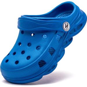HOBIBEAR Boys and Girls Classic Graphic Garden Clogs Slip on Water Shoes(Toddler/Little Kids/Big Kids) 
(Blue-Size 4 Big Kid)