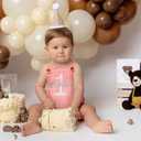 Baby Boys Girls 1st Birthday Romper Baby First Birthday Outfit Boy Solid Color Jumpsuit Cake Smash Outfit (Pink), 12-18 Months