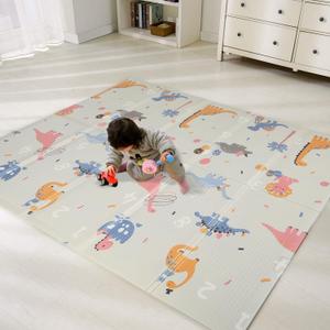 Bammax X-Large Waterproof Foam Padded Play Mat | Reversible & Foldable | Safe Baby & Kids Play Mat | 70" x 78" | Dinosaurs & Safari Animals