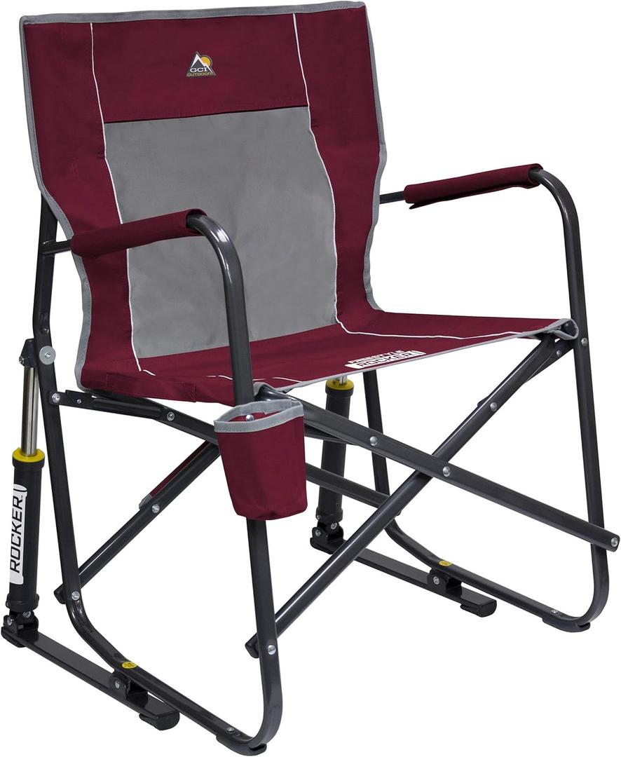 GCI OUTDOOR Freestyle Rocker Camping Chair | Portable Folding Rocking Chair with Solid, Durable Armrests, Drink Holder & Comfortable Backrest  Cinnamon