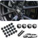 Black & Silver Car Wheel Center Cap Kit Compatible for Tesla 3 & Model Y  4 Hub Center Caps + 22 Lug Nut Covers