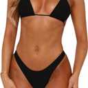 Women Sexy Bikini Set 2 Piece Halter String High Cut Cheeky Thong Swimsuit Bathing Suit (Black, M)