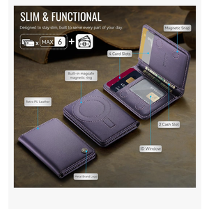 Slim PU Leather RFID Magnetic Wallet for Men and Women, Minimalist Magnet Card Holder Phone Wallet Compatible with Magsafe for Apple iPhone 17 16 15 14 13 12 Series, Fashion Purple