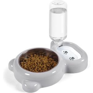 Dog Bowls, Cat Food and Water Bowl Set with Water Dispenser and Stainless Steel Bowl for Cats and Small Dogs - Grey