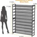 Large Shoe Rack 10 Tier Shoe Organizer, Heavy Duty Metal 5-Tier Stackable Shoe Storage Vertical Shoe Rack for Closet Front Door Entrance, Up to 62 Pairs, 44.8" W x 11.4" D x 71.2" H, Black