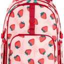 Choco Mocha Strawberry Backpack for Girls, Elementary School Backpack for Girls Ages 6-8 Kids Kindergarten Backpack Bookbag 17 Inch with Chest Strap, Pink