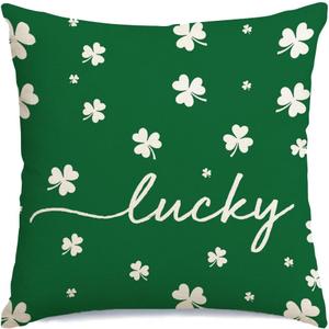 RABUSOFA St.Patrick's Day Pillow Covers 16x16 Inch,Lucky Shamrock Decorations Holiday Spring Decorative Pillow Case Decor for Sofa Couch Green and White (16" x 16" (Pack of 1))