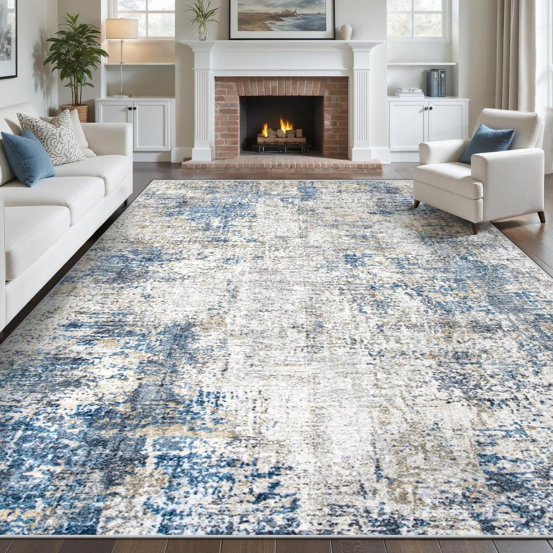 pmtsns Area Rugs 9x12 for Living Room: Washable Rug Modern Abstract Neutral Soft Non-Slip Low-Pile Indoor Large Carpet for Bedroom Dining Room Playroom Home Office (GreyBlueBrown, 9'x12')