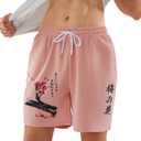 WDIRARA Men's Colorblock Drawstring Waist Summer Shorts Corduroy Casual Short with Pockets Pink XS (Pink, XS)