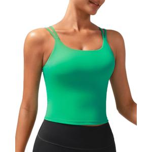 RUNNING GIRL Yoga Tank Tops for Women Built in Shelf Bra B/C Cups Strappy Back Activewear Workout Compression Tops (Green, L)