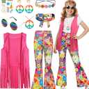 Koatobbor Hippie Costume for Girls Kids 60s 70s Hippie Outfits Set Halloween Party Dress Up 4-6Y