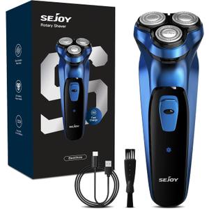 Sejoy Electric Razor for Men,Electric Shavers for Men,Face Shaver, Cordless Washable Rechargeable Shaving Machines,Pop Up Trimmer for Travel Home, LED Display,Fast Charging (Azure)