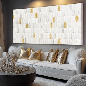 YETHEN WAL White and Gold Textured Abstract Wall Art, Minimalist Neutral Canvas Painting Modern Artwork for Living Room Bedroom Office Decor 24x48 Inch