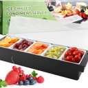 WICHEMI Fruit, Veggie & Condiment Caddy with Lid Dispenser Tray Plastic Garnish Station for Bartending & Serving Taco, Ice Cream, Salad Bar - Topping Organizer for Restaurant Supplies (5 Compartment)