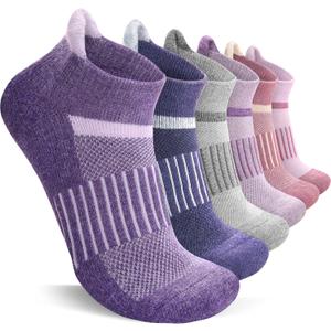 Anlisim 6 Pairs Merino Wool Ankle Running Hiking Socks Compression Support Breathable Thick Cushion No Show Socks for Women Men(Purple Mixed,M)