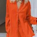 VamJump Women's 2 Piece Outfits Casual Long Sleeve Button Down Shirt and Shorts Tracksuit Matching Sets (Orange, M)